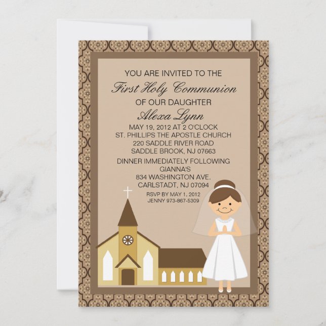 Hübsches erstes Kommunions-Mädchen durch Einladung (Vorderseite)