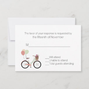 Hübsches Fahrrad mit Balloons Wedding Response Car RSVP Karte
