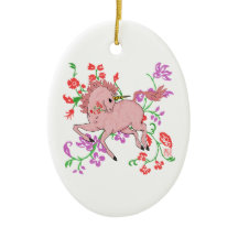 Hübsches Fantasie-Rosaunicorn-Pferd in den Blumen