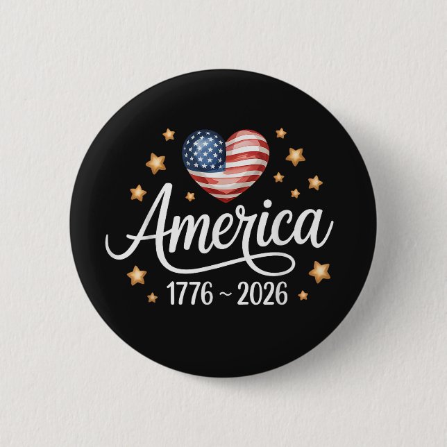 Hübsches Flaggenherz 1776-2026 4. Juli 250.  Button (Vorderseite)