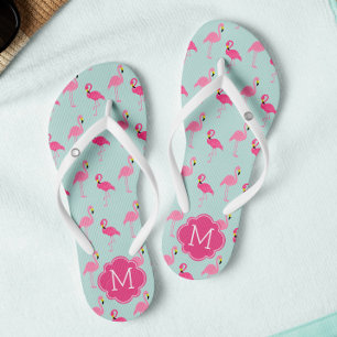Hübsches Flamingos-Muster Mit Monogramm Flip Flops