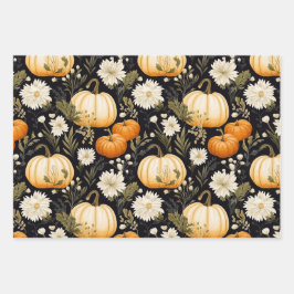 Hübsches Floral Pumpkin-Muster Geschenkpapier Set
