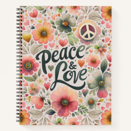 Hübsches Floral Retro Frieden und Liebe Notizbuch