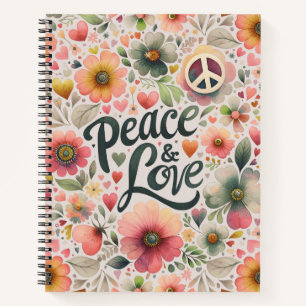 Hübsches Floral Retro Frieden und Liebe Notizbuch