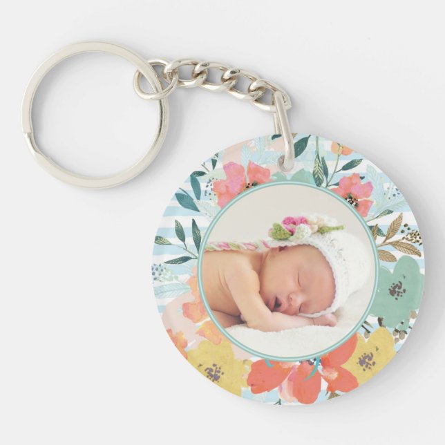 Hübsches florales Foto Personalisiert Schlüsselanhänger (Vorderseite)