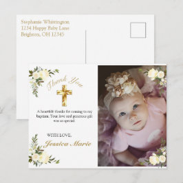 Hübsches florales Gold Cross Taufen Foto Vielen Da Postkarte