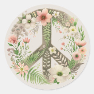Hübsches florales Retro "Bloom in Peace" Zeichen Runder Aufkleber