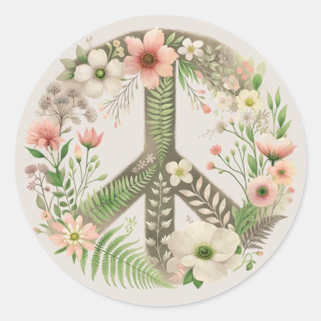 Hübsches florales Retro "Bloom in Peace" Zeichen Runder Aufkleber (Vorderseite)