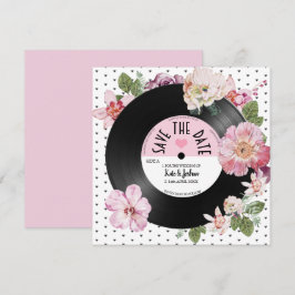 Hübsches florales Retro-Vinyl Save the Date Hochze Einladung