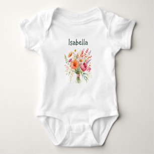 Hübsches Florales Wasserfarben-Personalisiert Baby Strampler