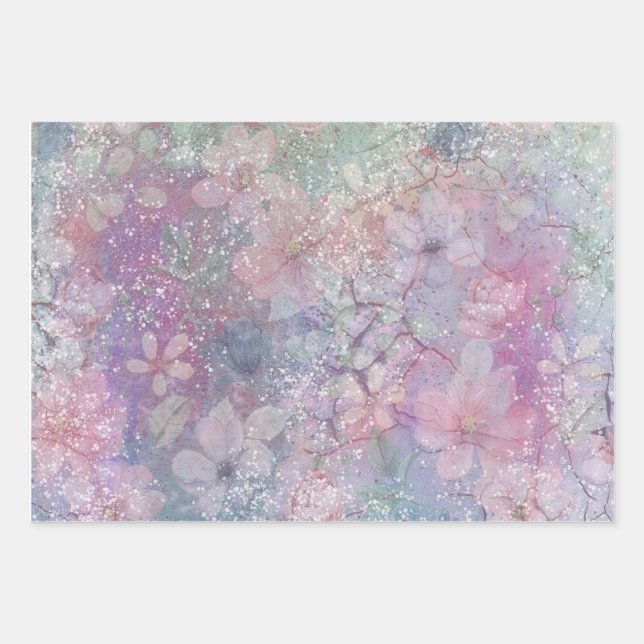 Hübsches, florales Wrapping Paper Geschenkpapier Set (Vorderseite)