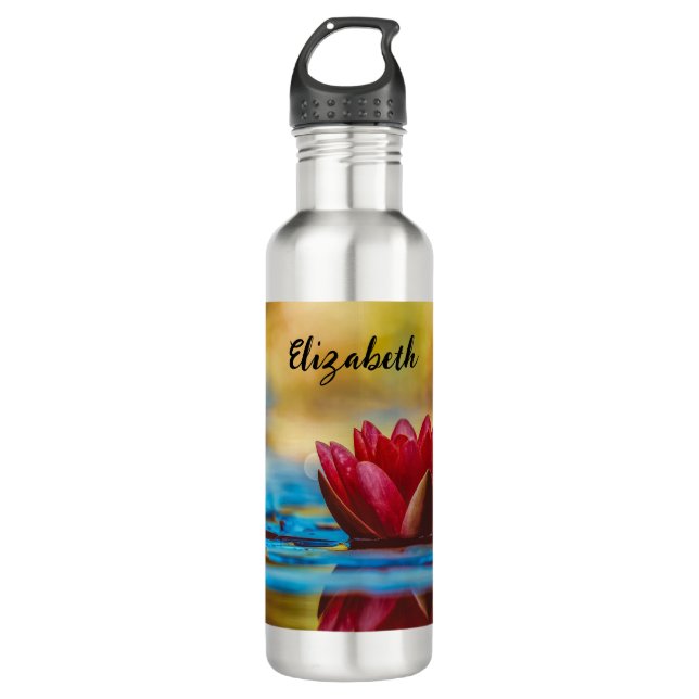 Hübsches Foto einer Lotus-Blume in einem Teich Edelstahlflasche (Vorderseite)