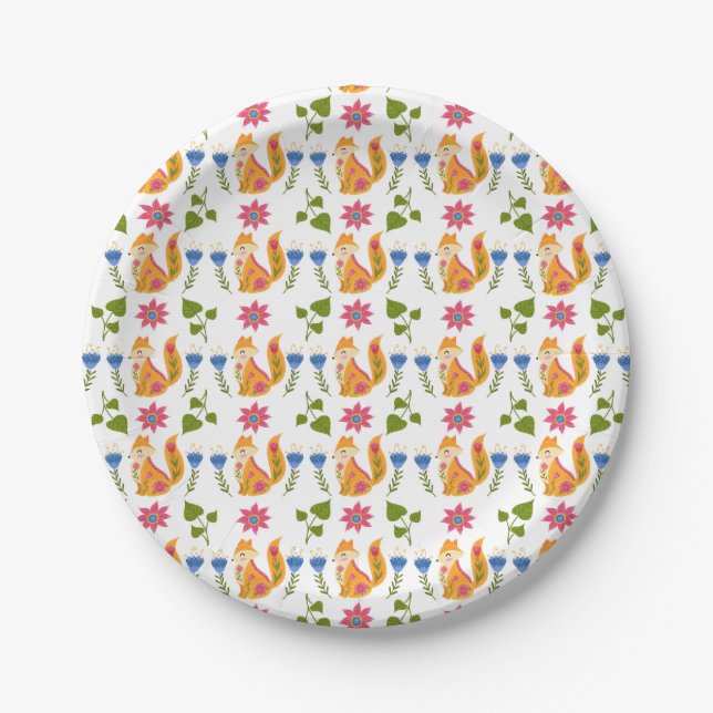 Hübsches Foxy Blumenpastellmuster Pappteller (Vorderseite)