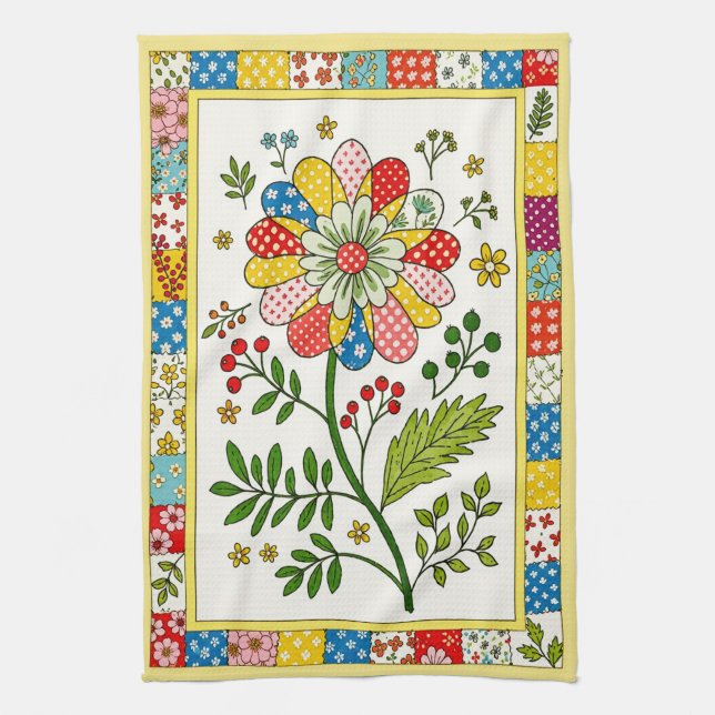 Hübsches gemustertes Blumen-Teehandtuch. Geschirrtuch (Vertikal)