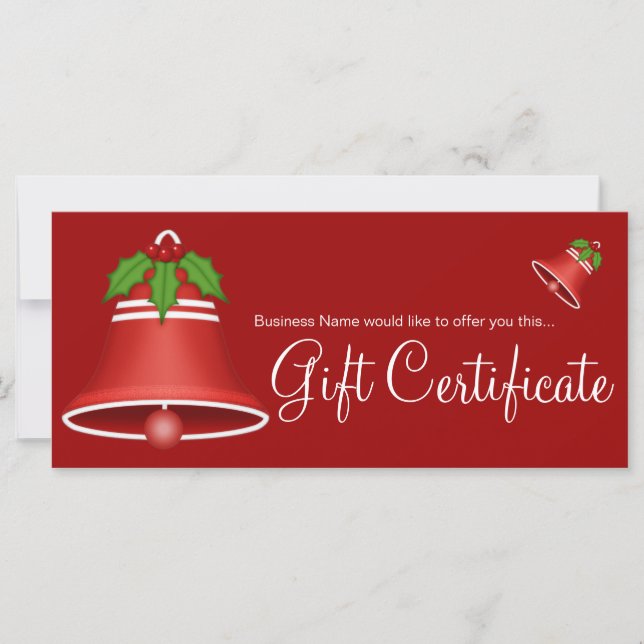 Hübsches Geschenkzertifikat "Red Christmas Bell Ho (Vorderseite)