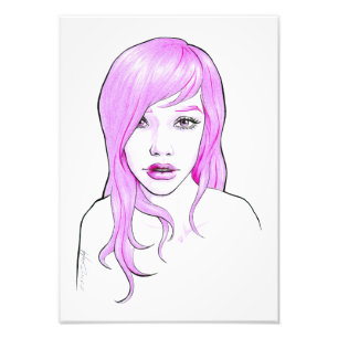 Hübsches Girl-Cartoon-Portrait Rosa Haar Niedliche Fotodruck