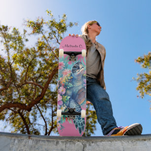 Hübsches Girl Floral Sea Turtle Deck Skateboard