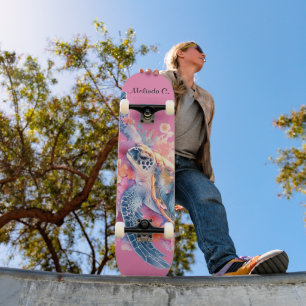 Hübsches Girl Floral Sea Turtle Deck Skateboard