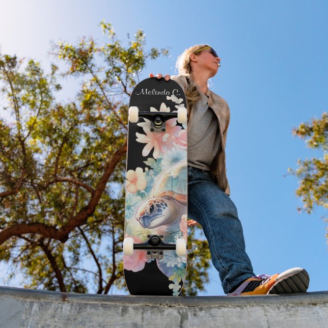 Hübsches Girl Floral Sea Turtle Deck Skateboard (Außenbereich 1)