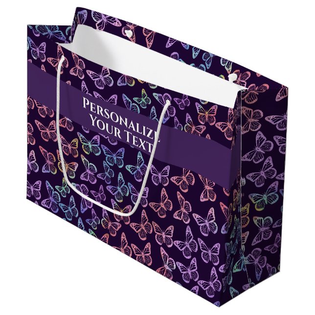 Hübsches Girl-Lila Butterfly-Muster Personalisiert Große Geschenktüte (Vorderseite Schrägansicht)