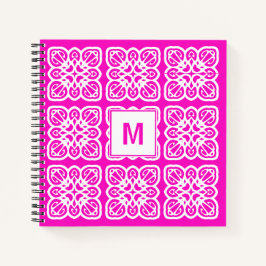 Hübsches Girlie Hot Pink Lace Monogram Notebook Notizbuch