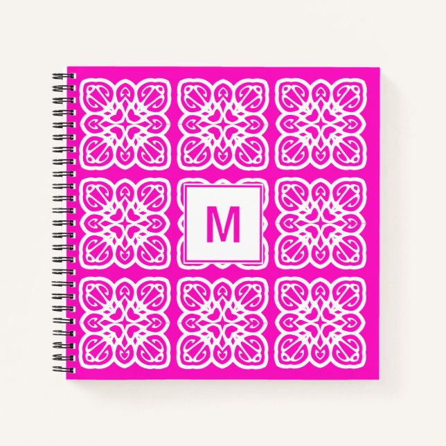 Hübsches Girlie Hot Pink Lace Monogram Notebook Notizbuch (Vorderseite)