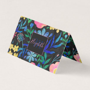 Hübsches Girly Pink Blue Floral Grau Design Visitenkarten