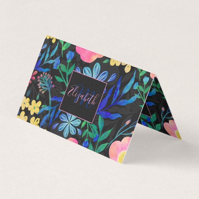 Hübsches Girly Pink Blue Floral Grau Design Visitenkarten (Vorderseite)