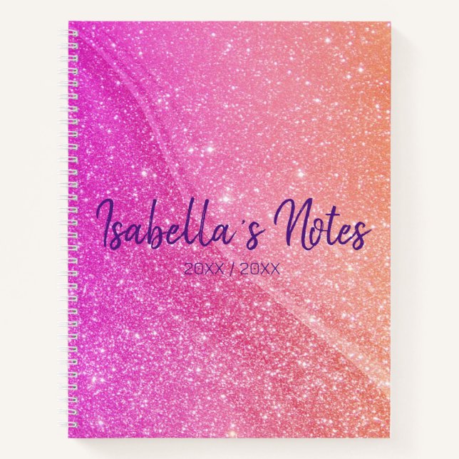 Hübsches Glitter Rosa-Orange-SpiralNotebook Notizbuch (Vorderseite)