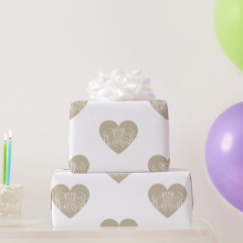Hübsches Gold/Beige Herz mit weißer Filigree Geschenkpapier