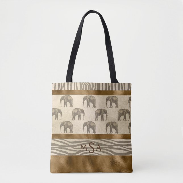 Hübsches Gold Elephant Tiger Chic Stilvolles Monog Tasche (Vorderseite)