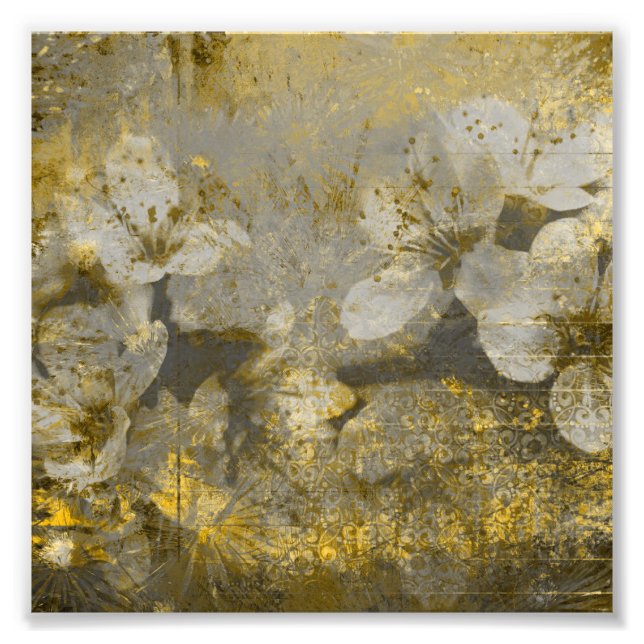 Hübsches Gold Flecked Floral Grayscale Fotodruck (Vorne)