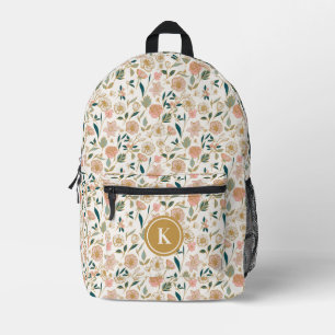 Hübsches Gold Floral Muster Elfenbeinmonogramm Bedruckter Rucksack