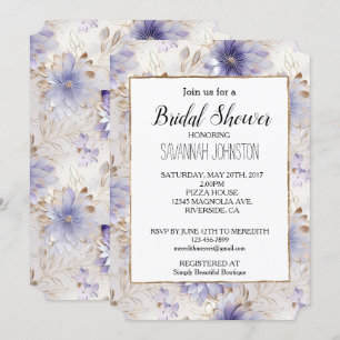 Hübsches Gold Pearl Purple Flowers Brautparty Einladung
