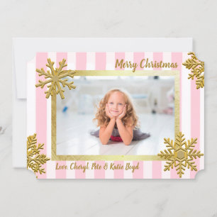 Hübsches Gold und rosa Custom Foto Weihnachten Einladung