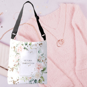 Hübsches goldfarbenes Blumenmuster Personalisiert Tragetaschen Mit Langen Trägern