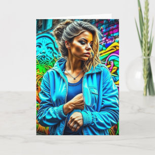Hübsches Graffiti Urban Street Art Girl Karte