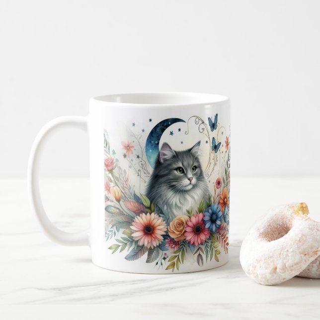 Hübsches graues Katapult mit Blume Tasse (Mit Donut)