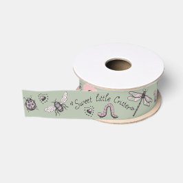 Hübsches graues und rosa Girly-Insekt-Monogramm Ripsband