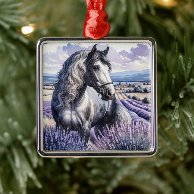 Hübsches Graupferd Stehend in Lavendel Ornament Aus Metall (Baum)
