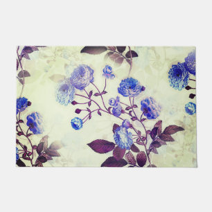 Hübsches Grün mit lila Blumenmuster Fußmatte