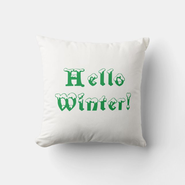 Hübsches Grün & Weiß "Hallo Winter" Kissen (Vorderseite)