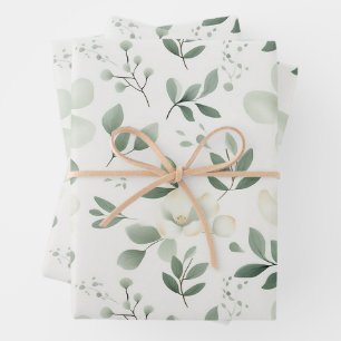 Hübsches grünes botanisches Blumenmuster Geschenkpapier Set