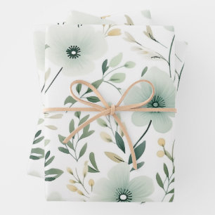 Hübsches grünes botanisches Blumenmuster Geschenkpapier Set