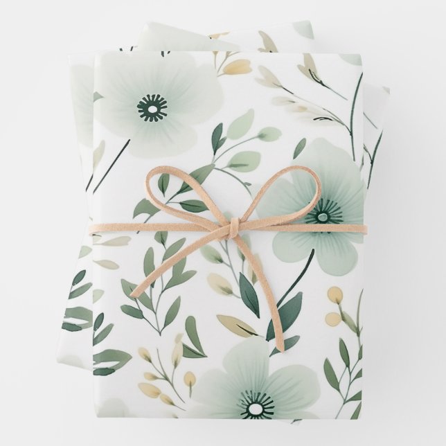 Hübsches grünes botanisches Blumenmuster Geschenkpapier Set (Beispiel)