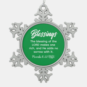 Hübsches Grünes Christliches Glaubensgesegnet Bibe Schneeflocken Zinn-Ornament