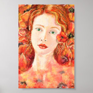 Hübsches, grünes, Mit Augen Gemälde Poster