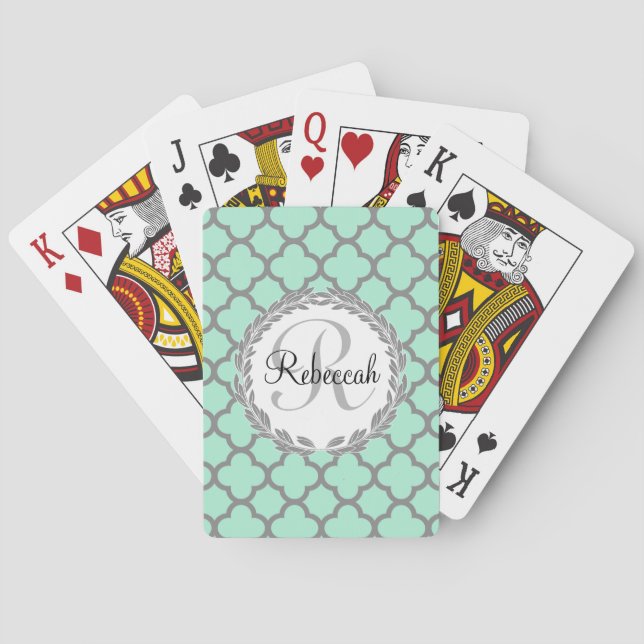 Hübsches Grünes und Graues Karton Spielkarten (Rückseite)