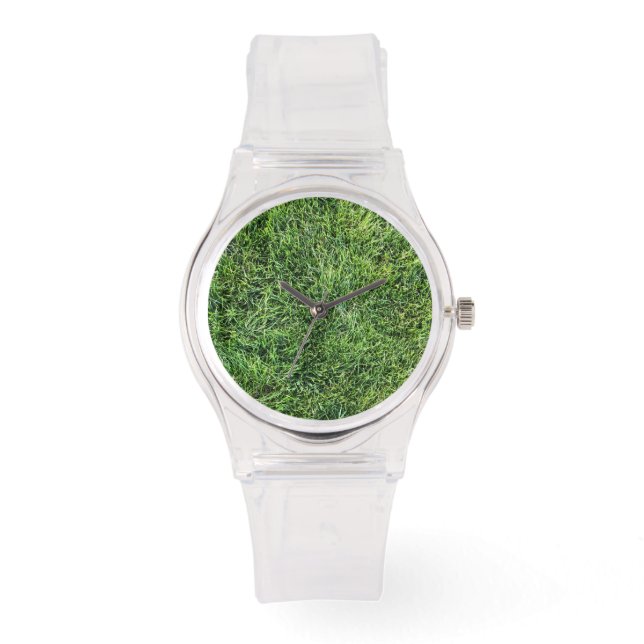 Hübsches Grüngras-Foto-Textur-Muster Spaß Armbanduhr (Vorderseite)