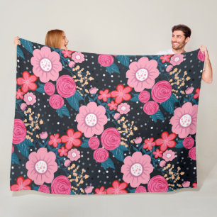 Hübsches gürtelrosa Floral Silber Dots Grau Desi Fleecedecke